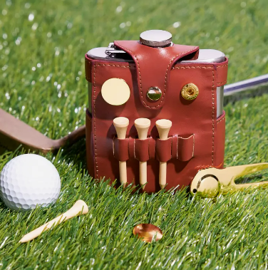 Leather Golfers Flask and Accessory Set