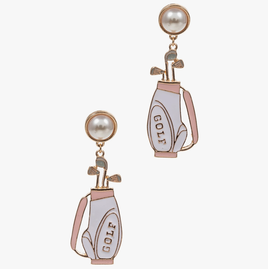 Golf Bag Shaped Pearl Enamel Post Earring