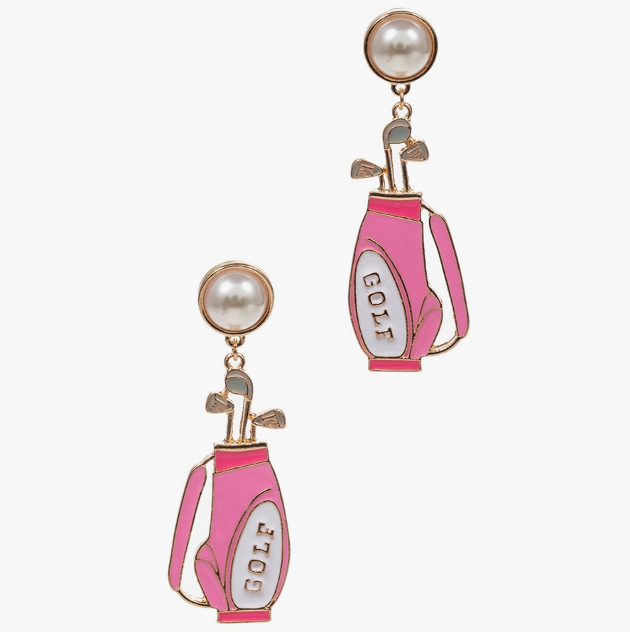 Golf Bag Shaped Pearl Enamel Post Earring