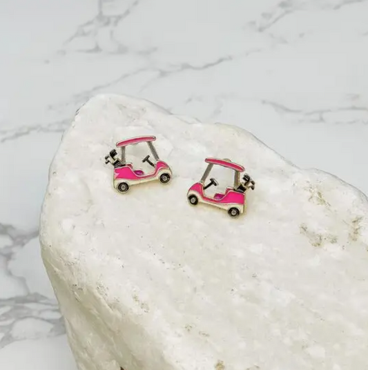 Pink Golf Cart Signature Enamel Stud Earrings