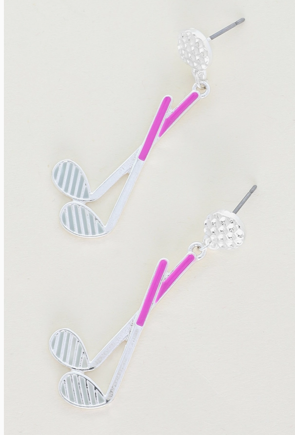 Enamel Coated 2 Tier Golf Club Dangle Earrings