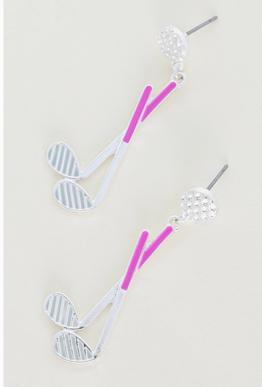 Enamel Coated 2 Tier Golf Club Dangle Earrings
