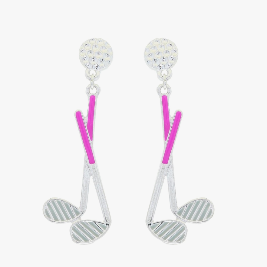 Enamel Coated 2 Tier Golf Club Dangle Earrings