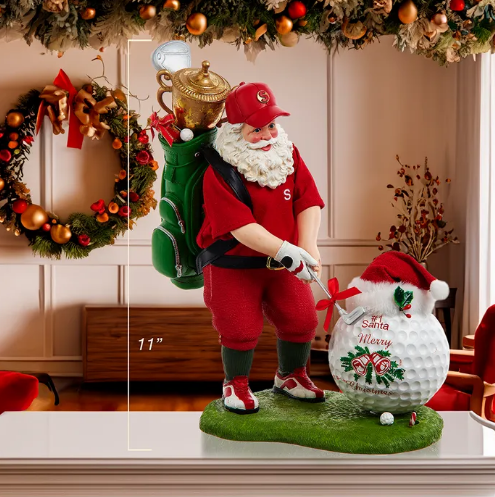 11" Fabriché™ Golfer Santa With Oversized Golf Ball