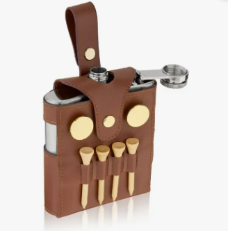 Leather Golfers Flask and Accessory Set