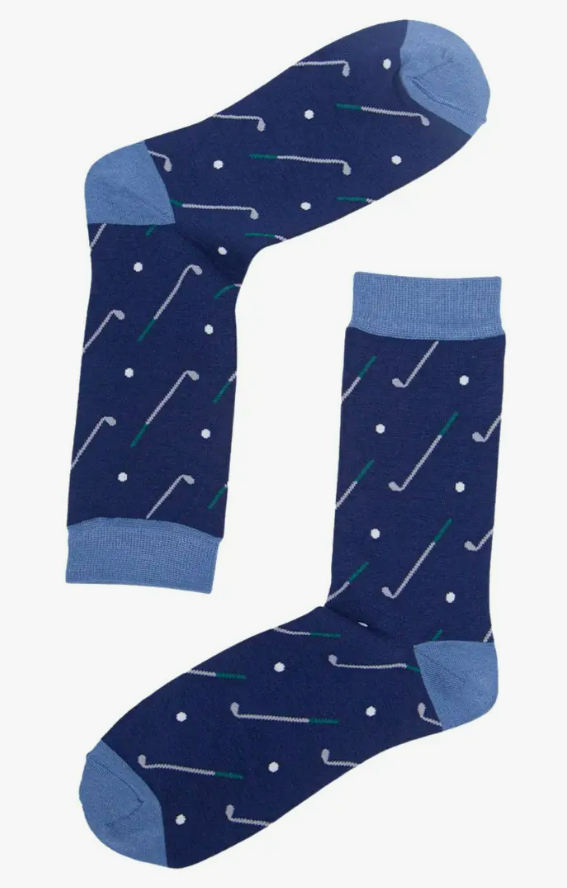 Mens Bamboo Golf Socks Novelty Dress Socks Navy Blue