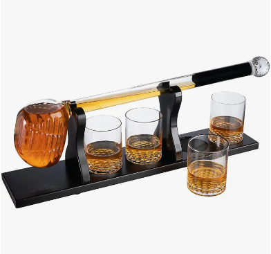 Golf Club Whiskey Decanter and 4 Liquor Glasses