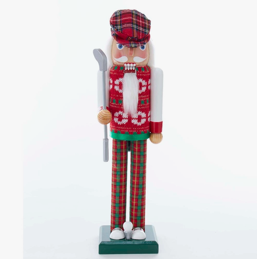 15" Red/Green Golfer Nutcracker
