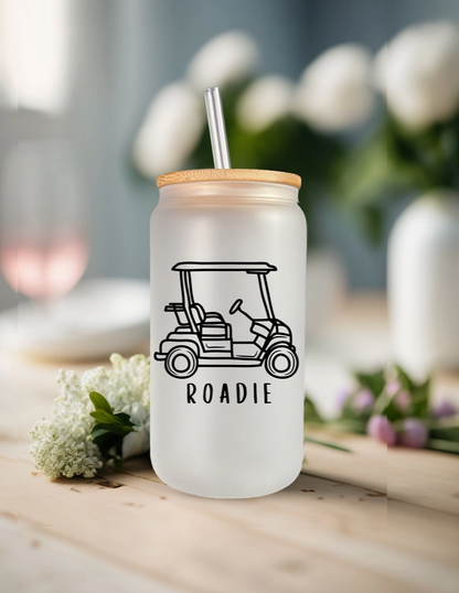 Roadie Golf Cart 16oz Beer Can Glass with Lid and Straw