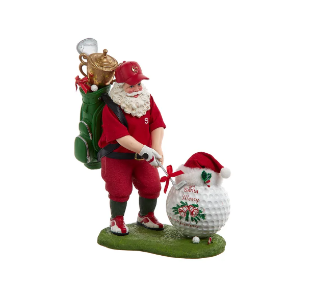11" Fabriché™ Golfer Santa With Oversized Golf Ball